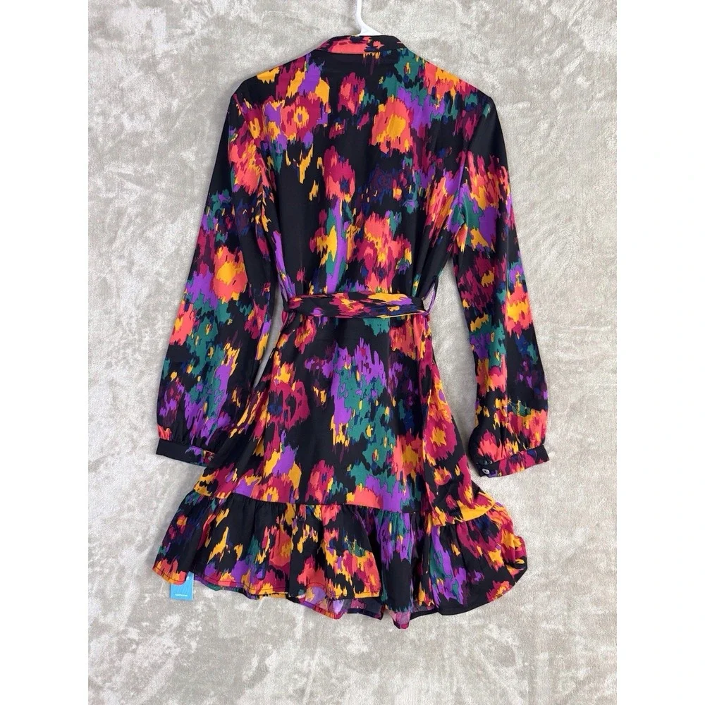 CUPSHE‎ NWT Size Small Colorful Abstract Floral Long Sleeve Tie Waist Dress